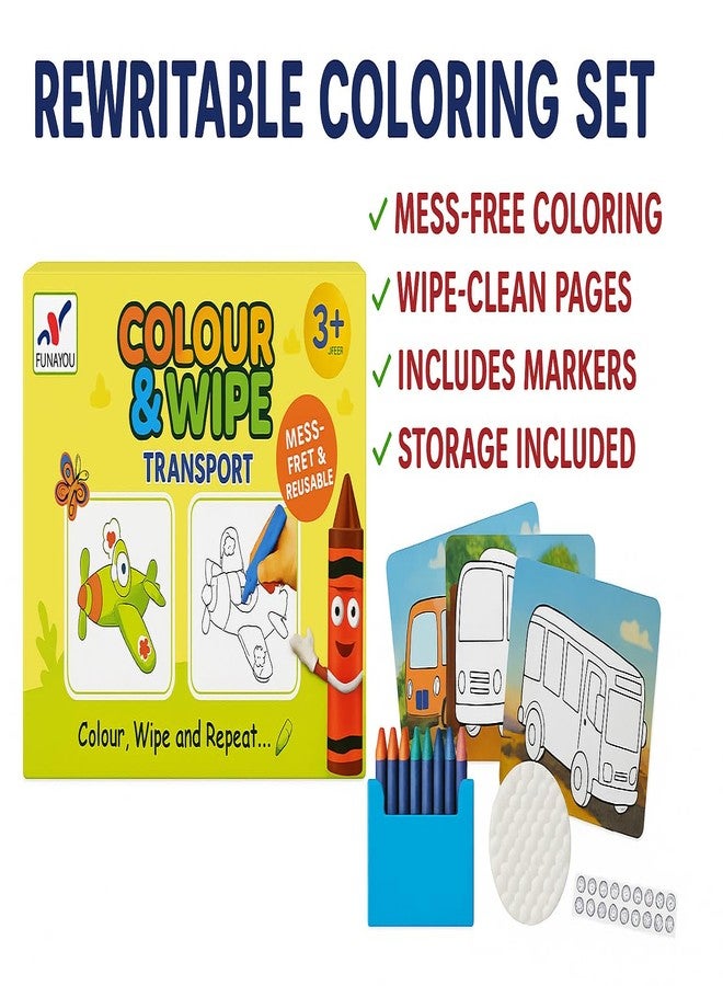 Fun4you مجموعة أنشطة التلوين والمسح من Fun4you، برسومات الفواكه ووسائل النقل، مجموعة رسم قابلة لإعادة الاستخدام للأطفال من عمر 3 سنوات فما فوق، بدون فوضى - Image 2